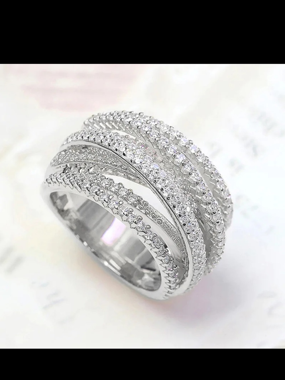 Crystal Pavé Multi-Row Band Ring in Silver